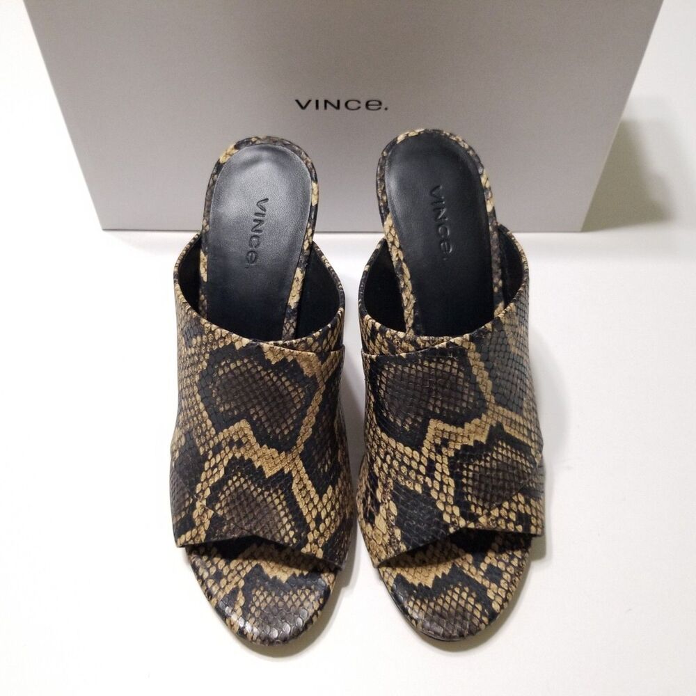 NIB Vince Heath Snake Print Leather Block Heel Sandal Mule Slide Senegal - Picture 2 of 16